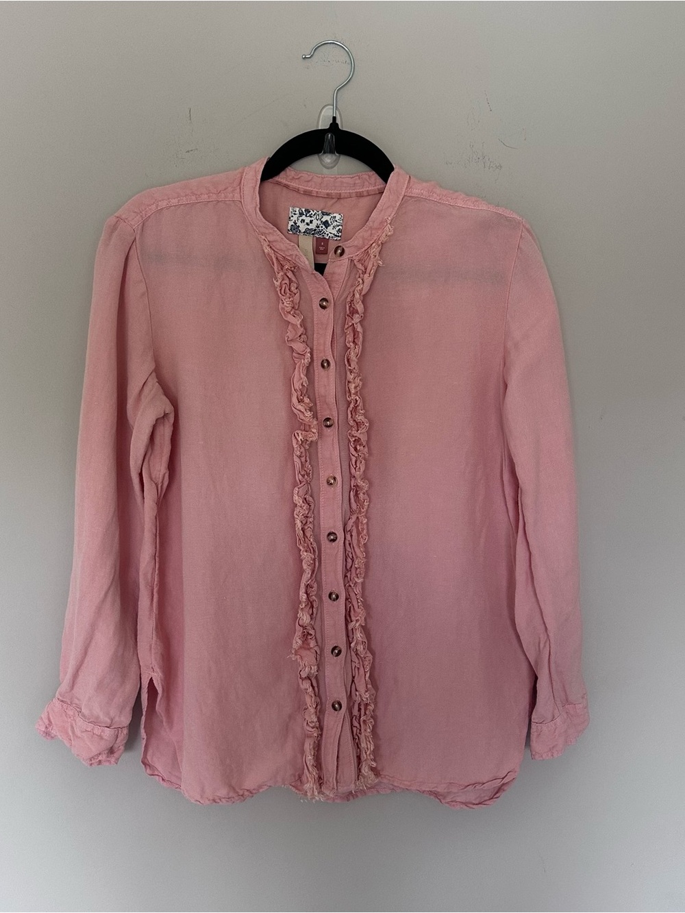 Pilcro Dusty Pink Ruffle-Trim Blouse